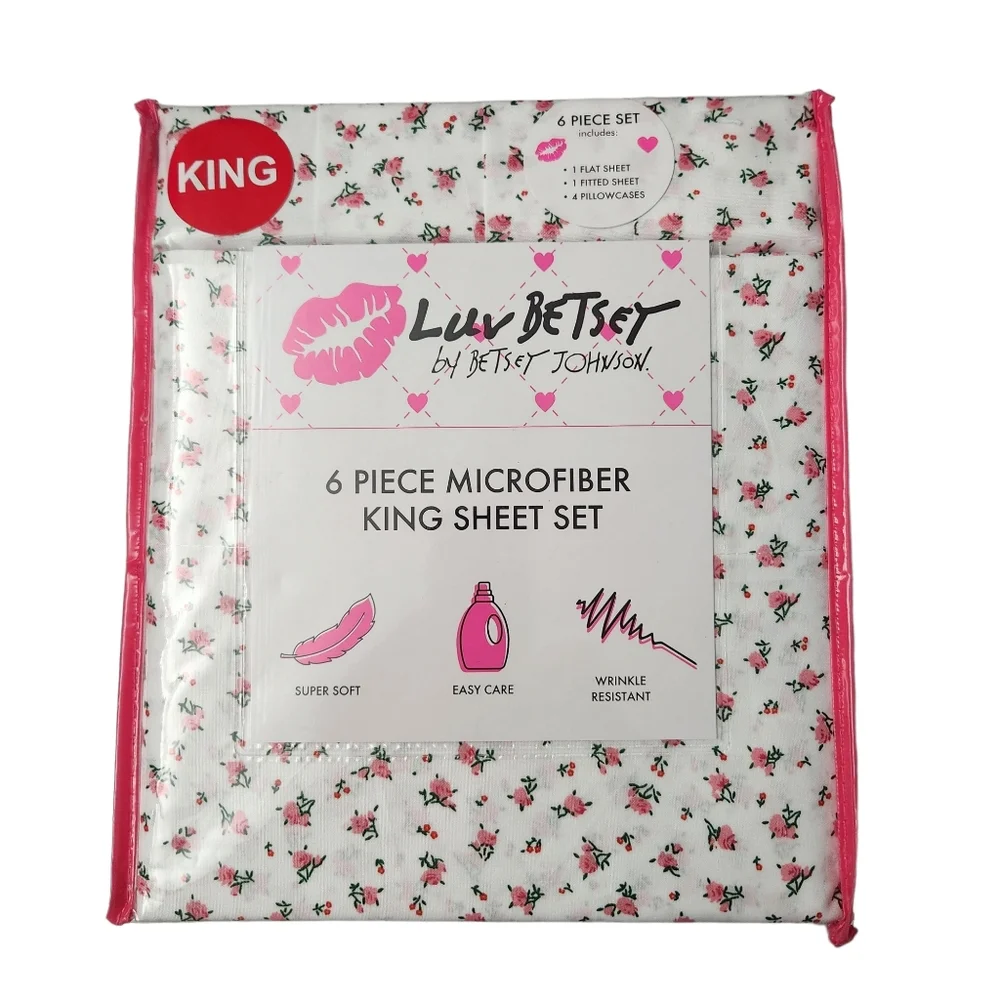 Luv Betsey by Betsey Johnson King Size Sheet Set 6 pc Baby Buds Floral Roses